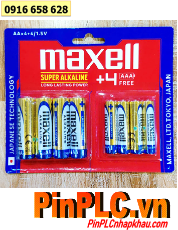 Maxell LR03 và LR6 (GD) Loại vỉ 08 viên gồm 4 Pin AA và 4 pin AAA 1.5v Super Alkaline chính hãng